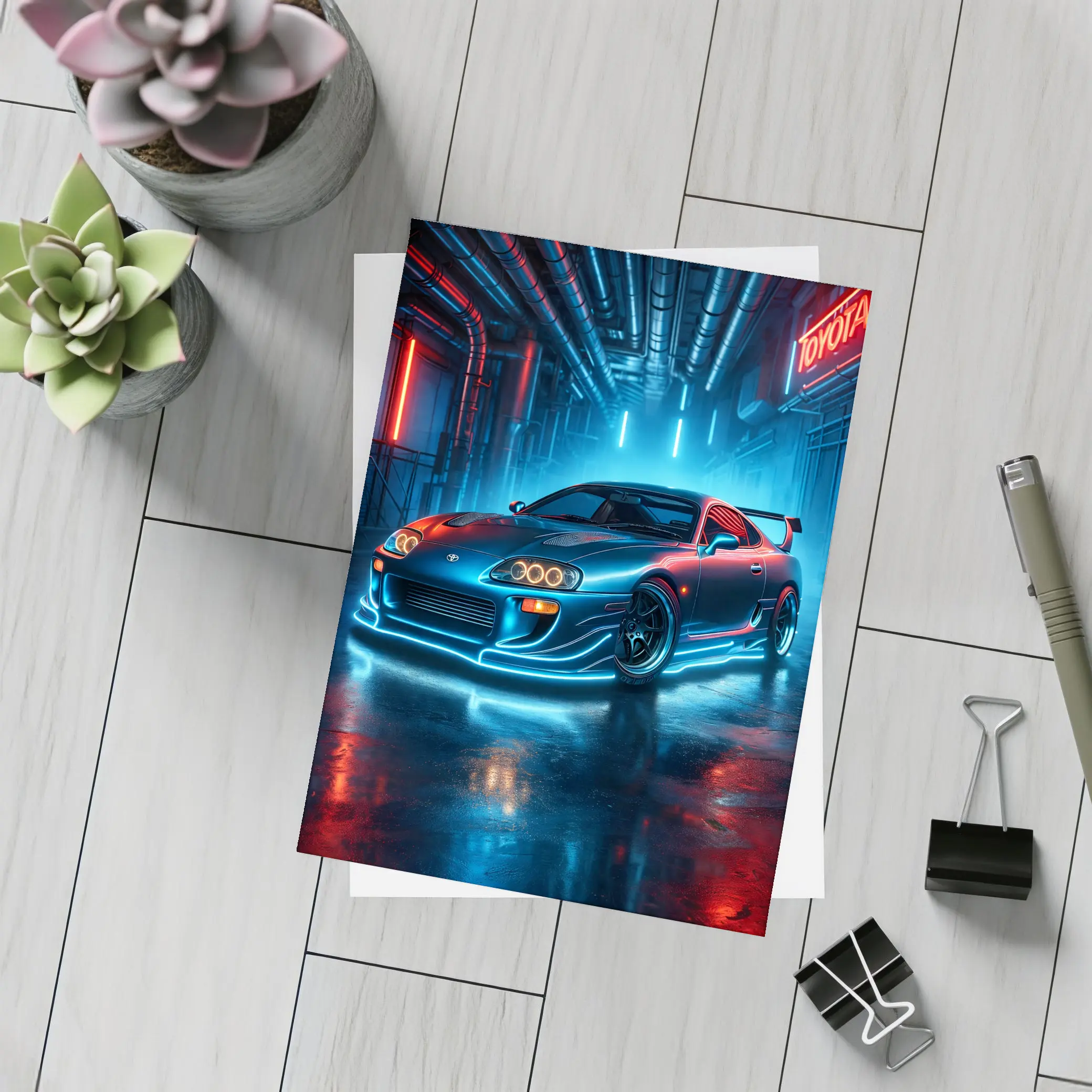 Toyota Supra Neon Glow Industrial Garage – Postcards