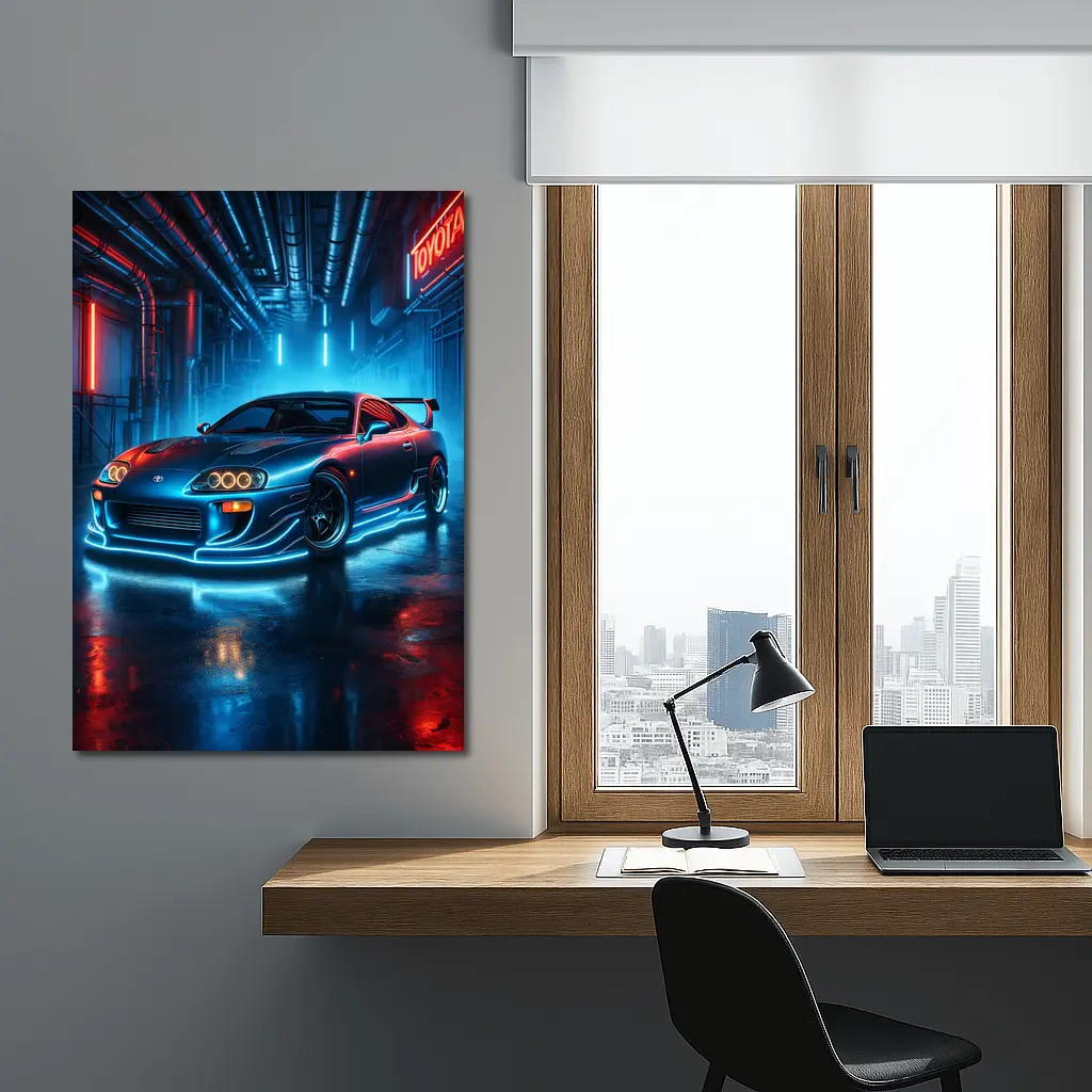 Toyota Supra Neon Glow Industrial Garage – Wall Art