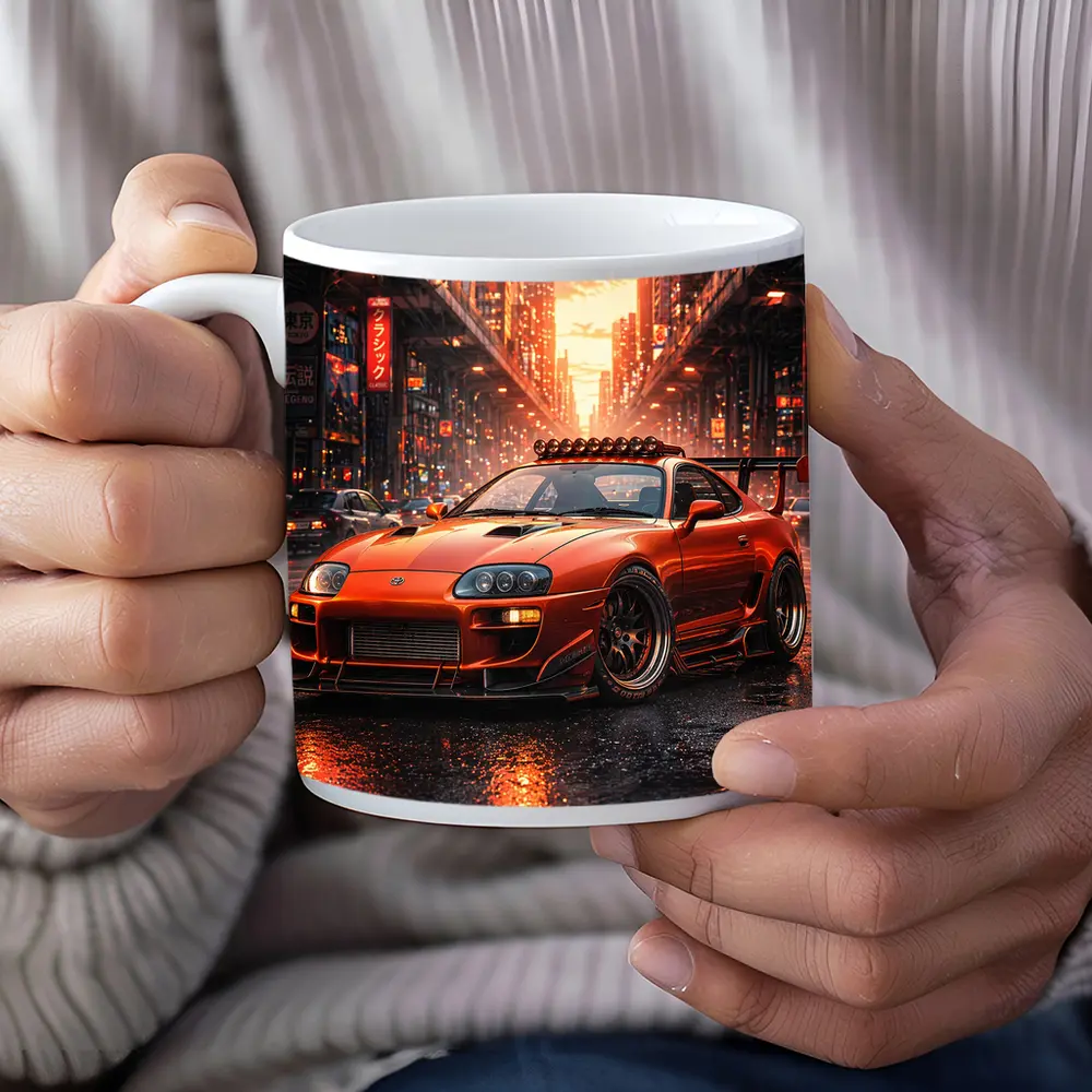 Toyota Supra Orange JDM City Sunset Street – Mugs