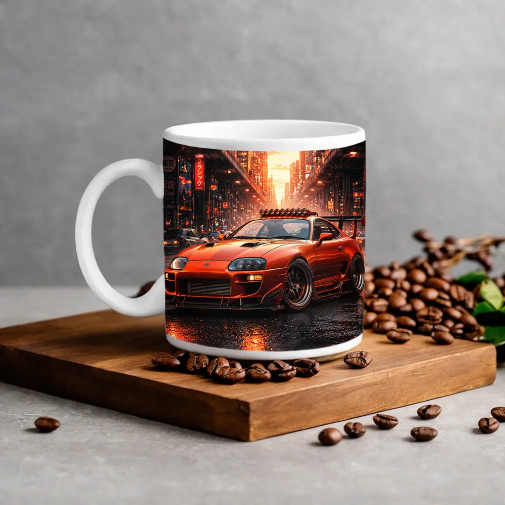 Toyota Supra Orange JDM City Sunset Street – Mugs
