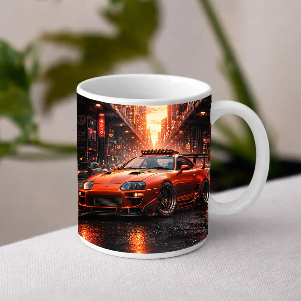 Toyota Supra Orange JDM City Sunset Street – Mugs