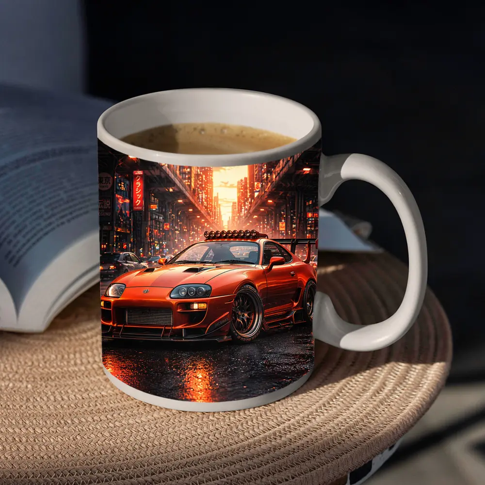 Toyota Supra Orange JDM City Sunset Street – Mugs