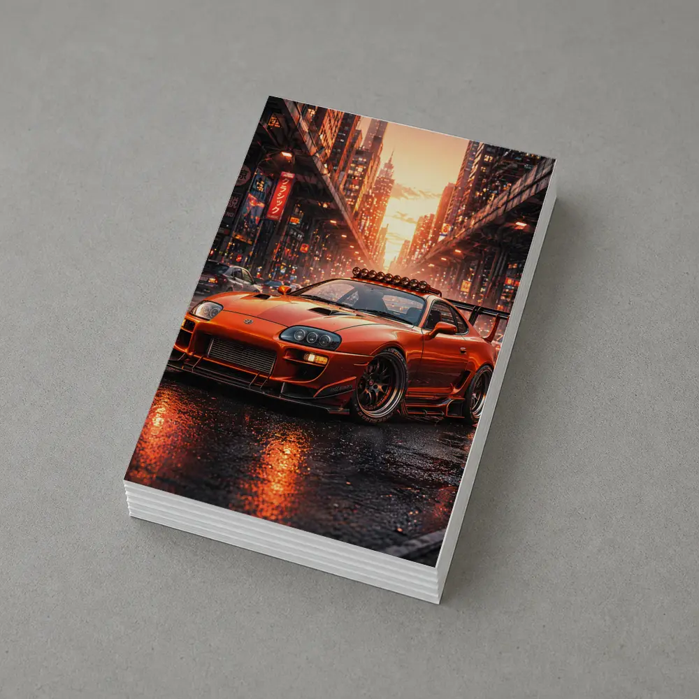 Toyota Supra Orange JDM City Sunset Street – Postcards