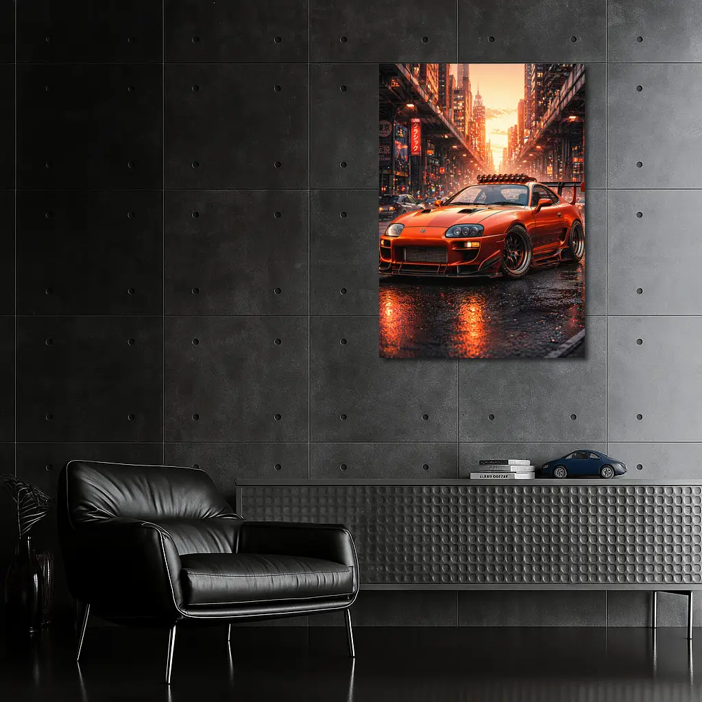 Toyota Supra Orange JDM City Sunset Street – Wall Art