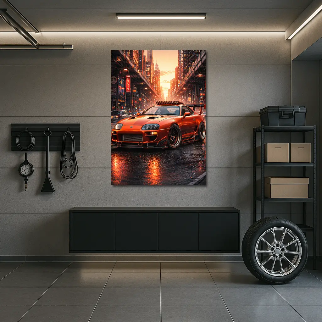 Toyota Supra Orange JDM City Sunset Street – Wall Art