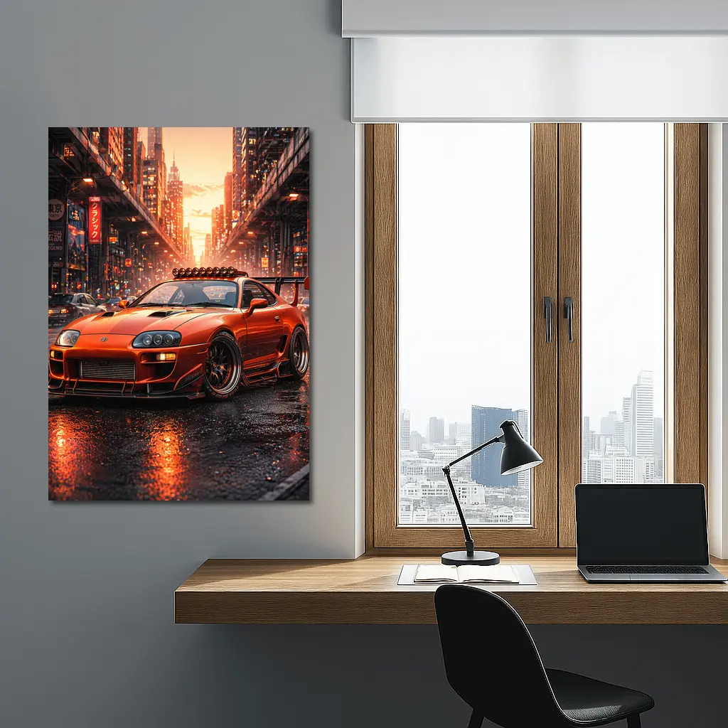 Toyota Supra Orange JDM City Sunset Street – Wall Art