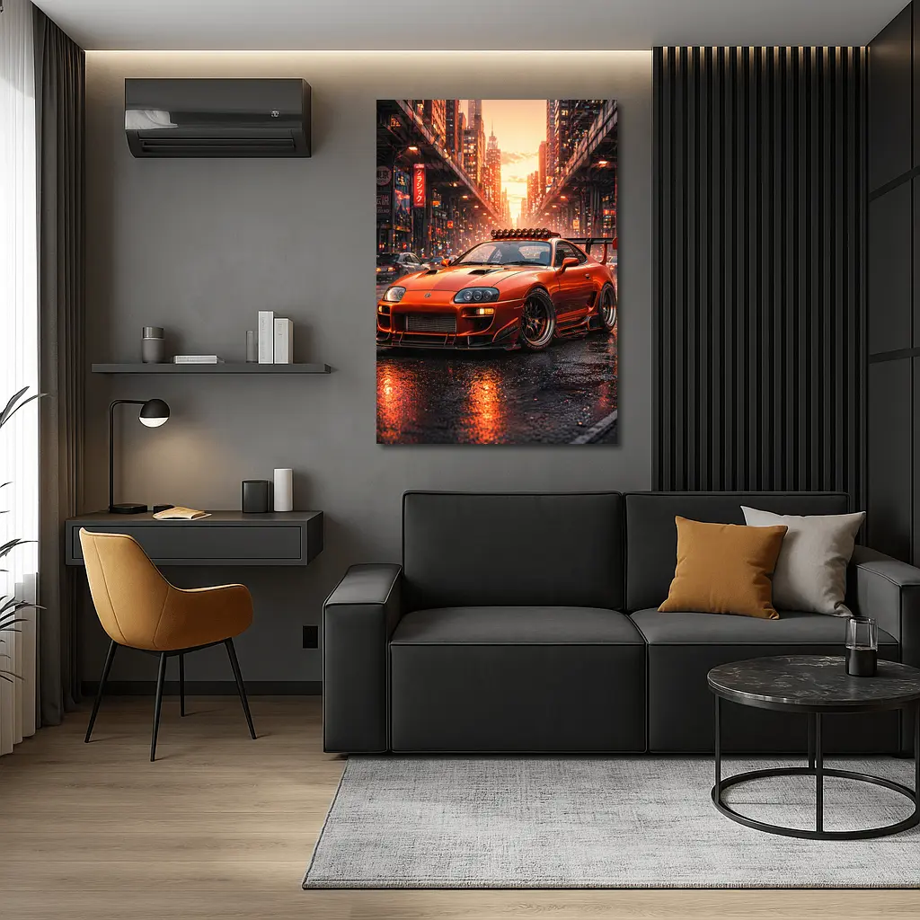 Toyota Supra Orange JDM City Sunset Street – Wall Art