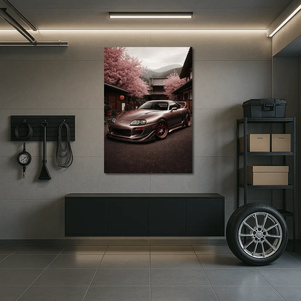 Toyota Supra Cherry Blossom Japanese Courtyard – Wall Art