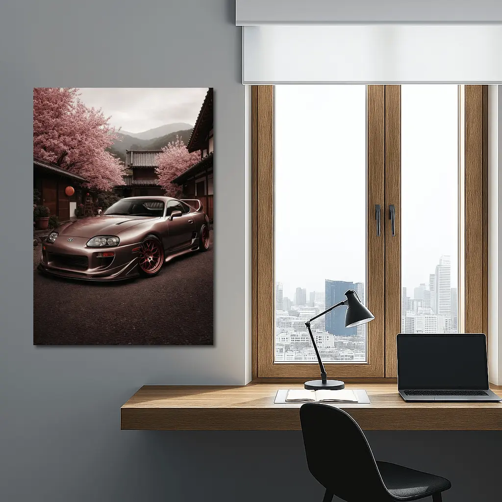 Toyota Supra Cherry Blossom Japanese Courtyard – Wall Art