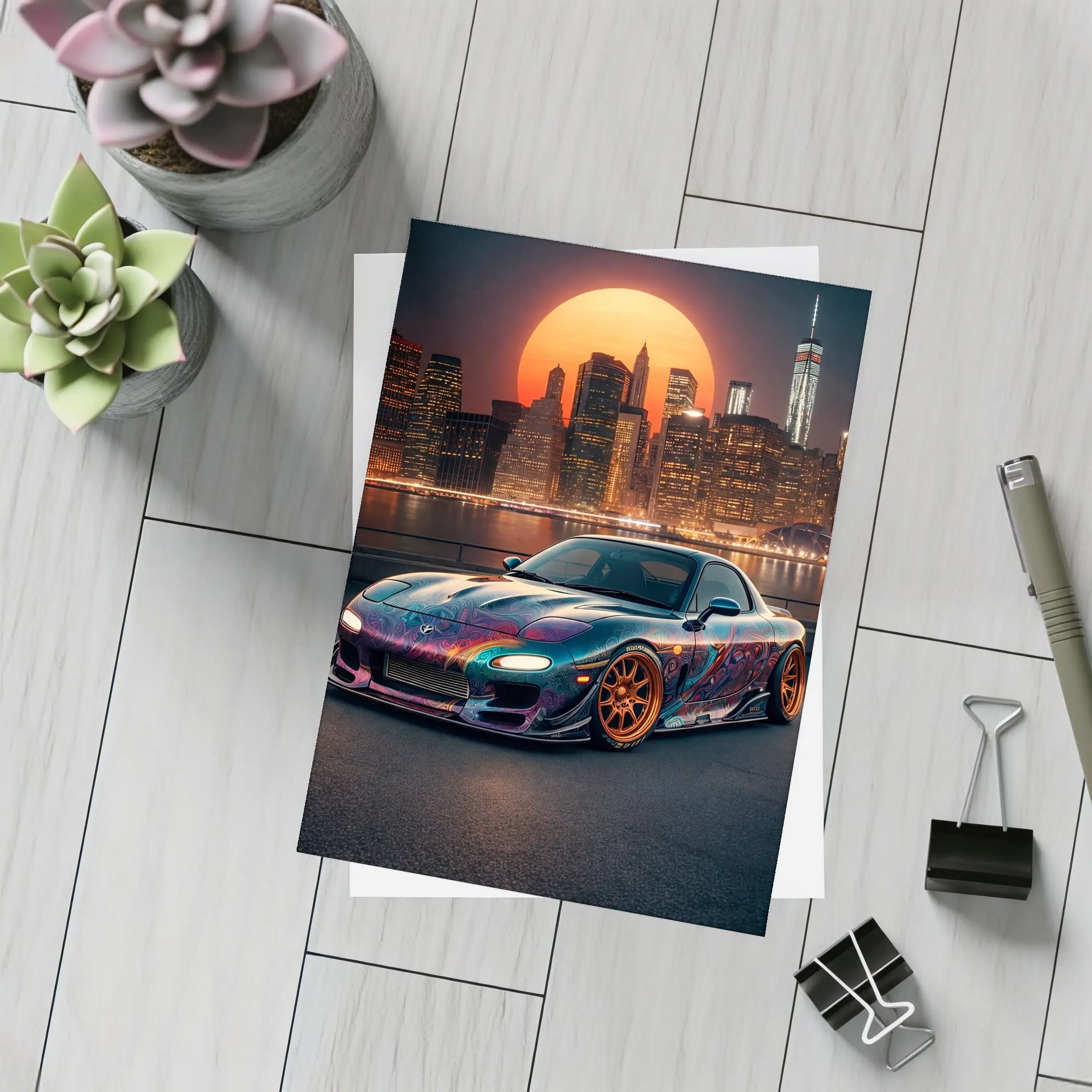 Mazda RX7 Custom Paint City Night Skyline – Postcards