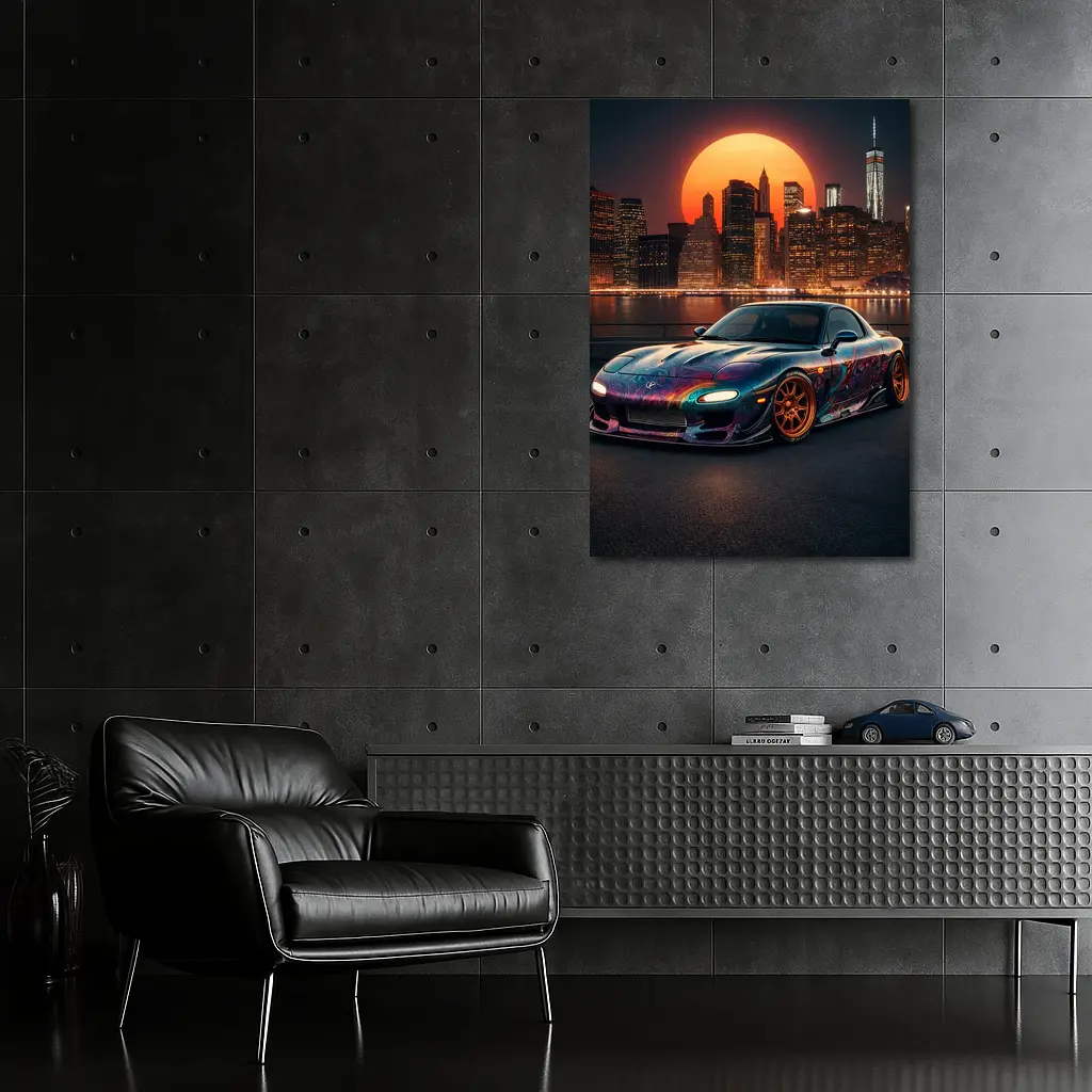 Mazda RX7 Custom Paint City Night Skyline – Wall Art