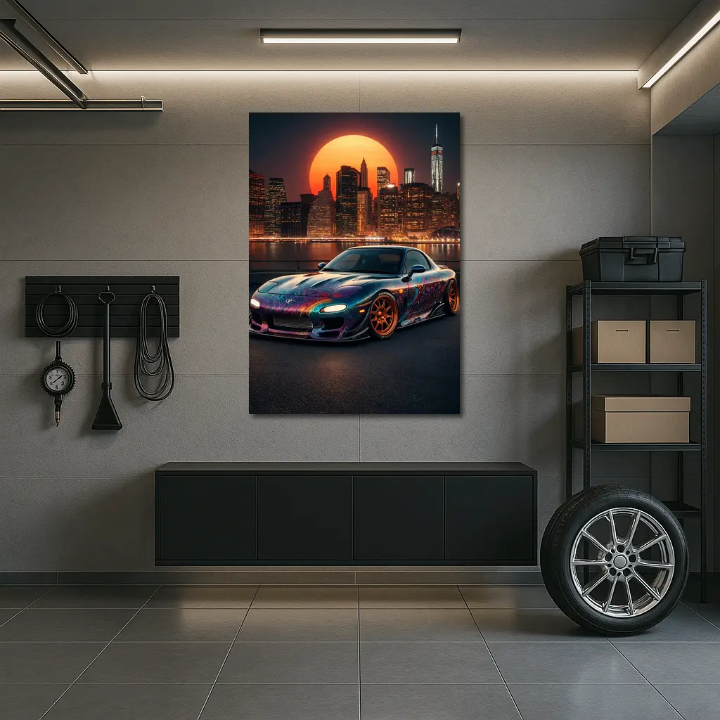 Mazda RX7 Custom Paint City Night Skyline – Wall Art