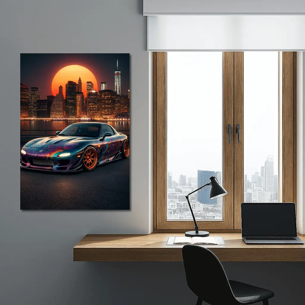 Mazda RX7 Custom Paint City Night Skyline – Wall Art