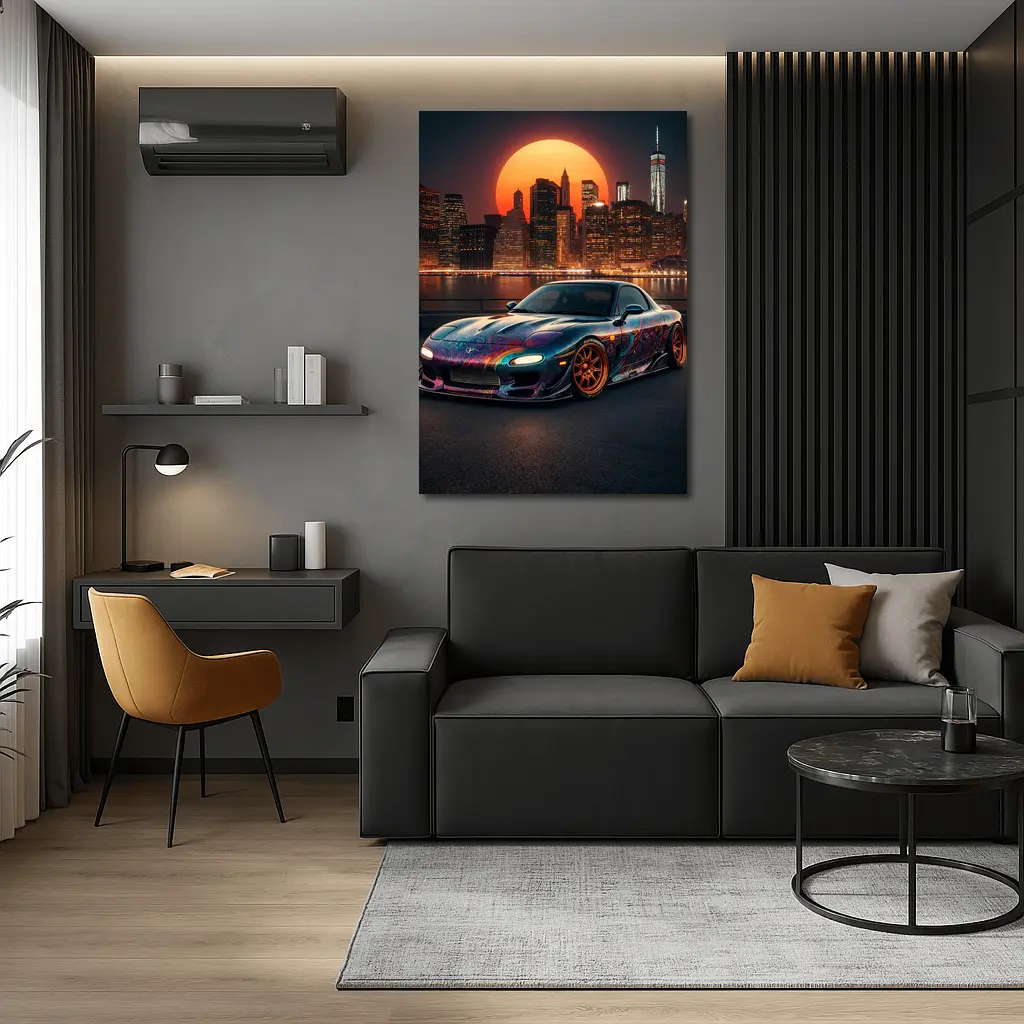 Mazda RX7 Custom Paint City Night Skyline – Wall Art