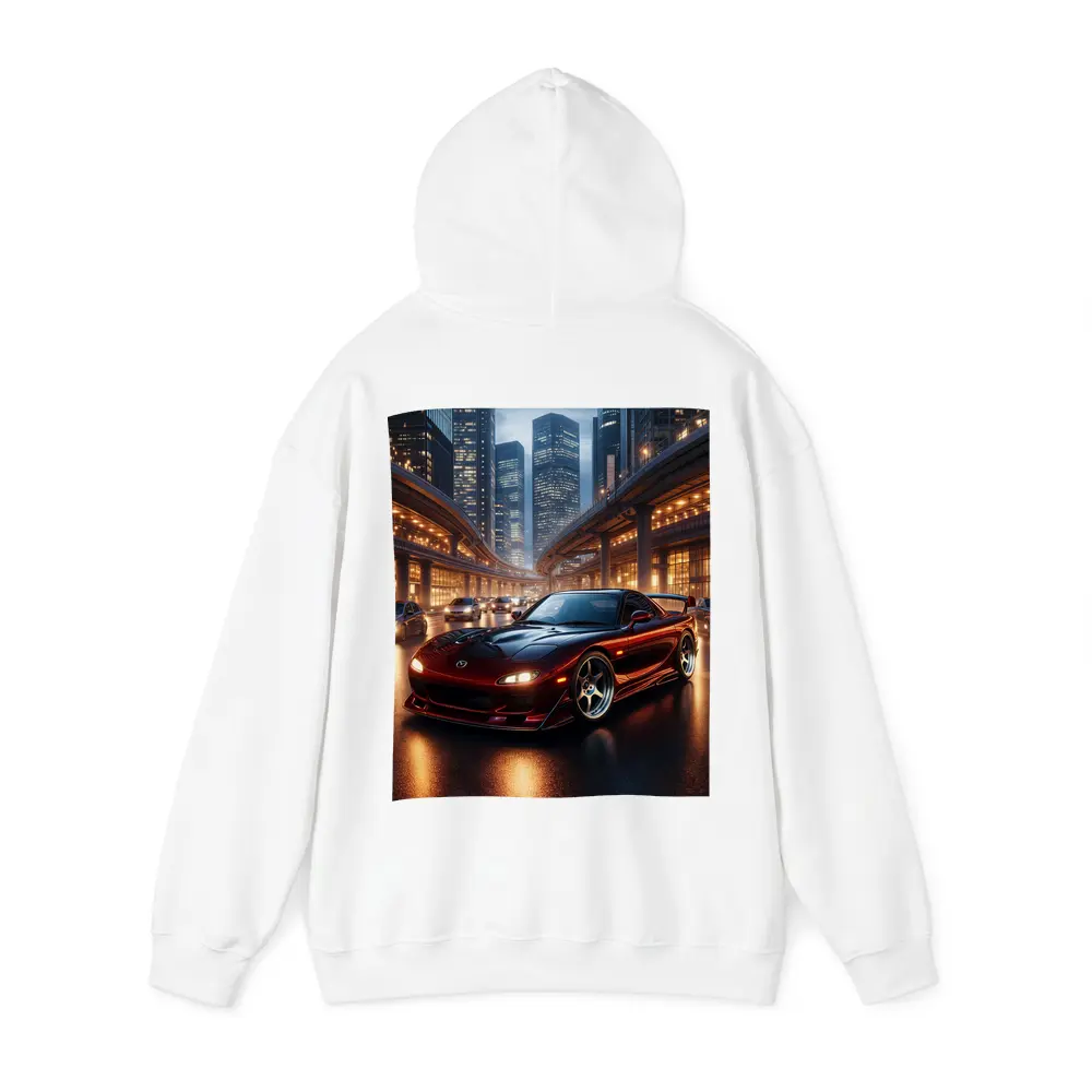 Mazda RX7 Red Sports Car City Night – Hoodies