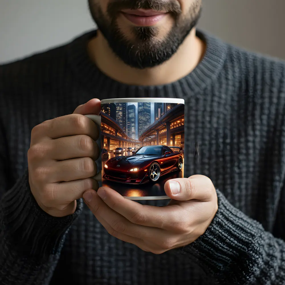 Mazda RX7 Red Sports Car City Night – Mugs