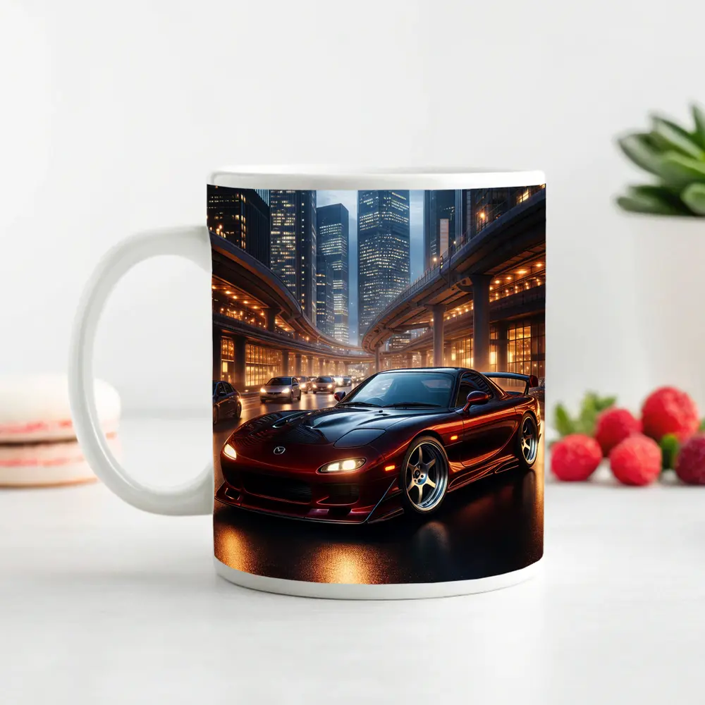 Mazda RX7 Red Sports Car City Night – Mugs