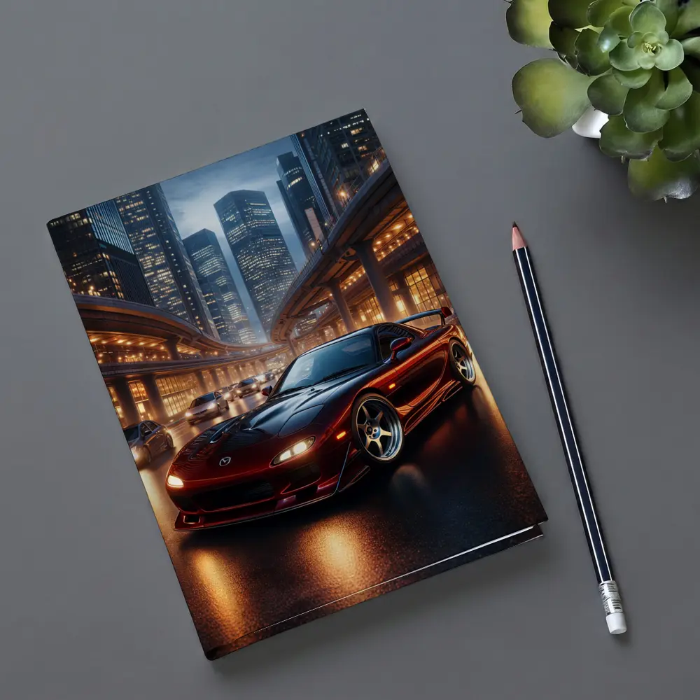 Mazda RX7 Red Sports Car City Night – Notebooks