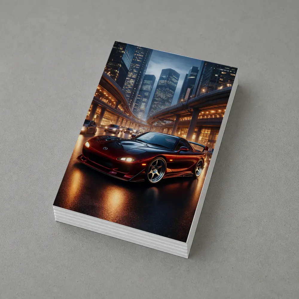 Mazda RX7 Red Sports Car City Night – Postcards