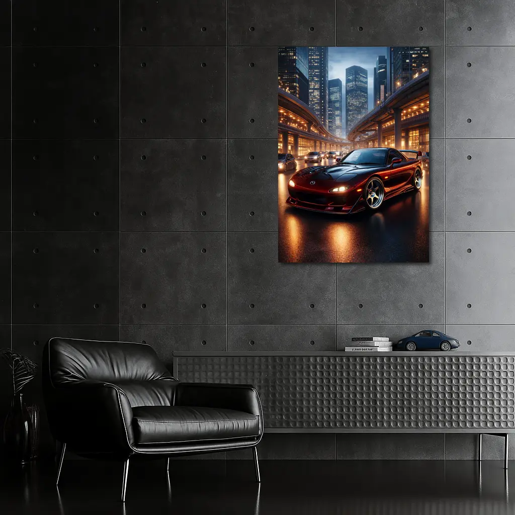 Mazda RX7 Red Sports Car City Night – Wall Art