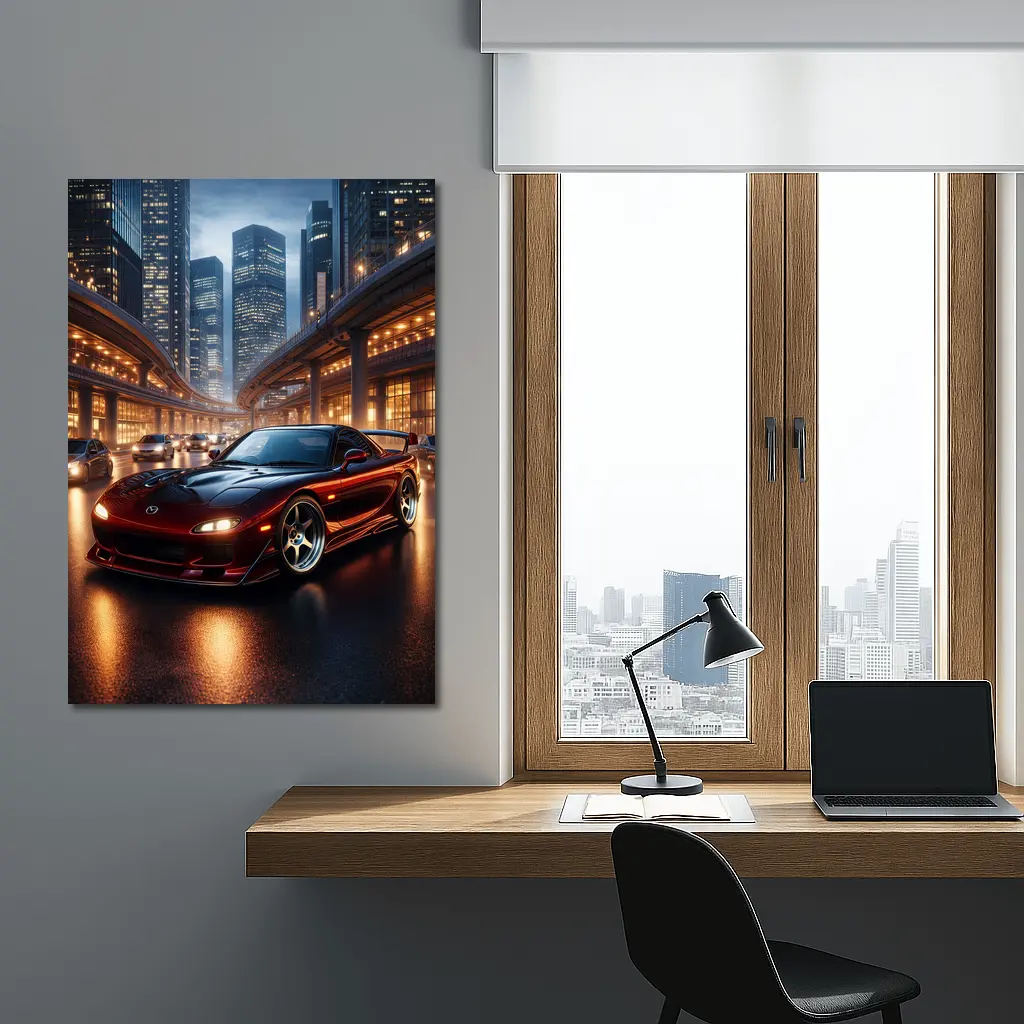 Mazda RX7 Red Sports Car City Night – Wall Art