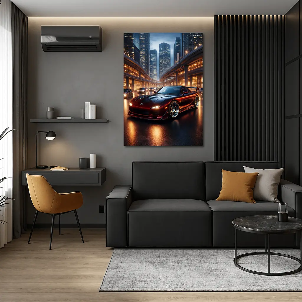 Mazda RX7 Red Sports Car City Night – Wall Art
