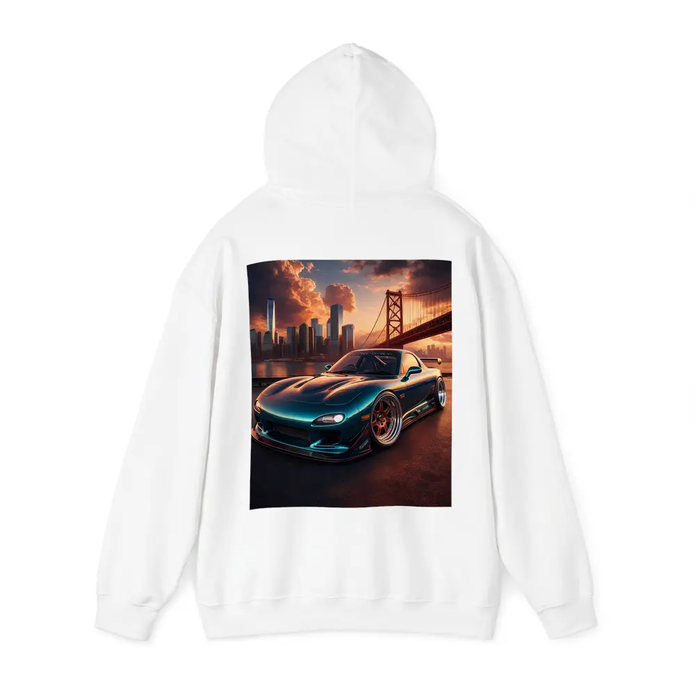Mazda RX7 Teal Widebody City Bridge Sunset – Hoodies