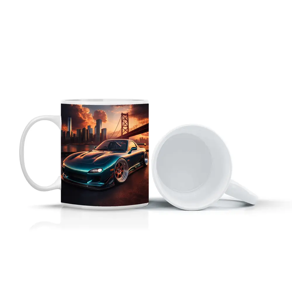 Mazda RX7 Teal Widebody City Bridge Sunset – Mugs