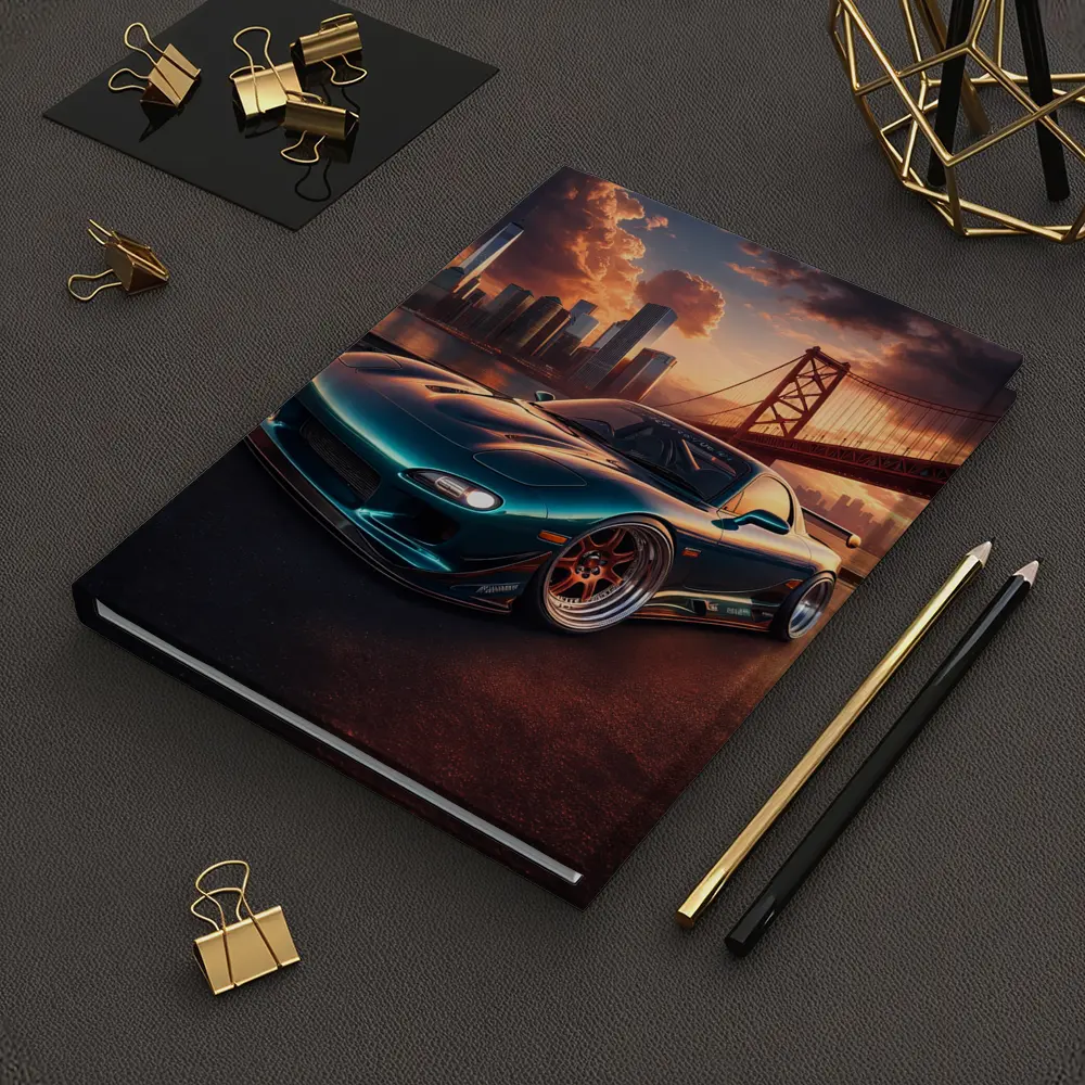 Mazda RX7 Teal Widebody City Bridge Sunset – Notebooks