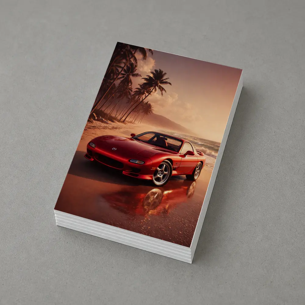 Mazda RX Seven Red Beach Sunset – Postcards