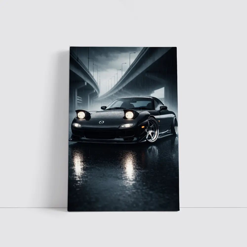 Mazda RX7 Black Sports Car Rainy Night – Wall Art