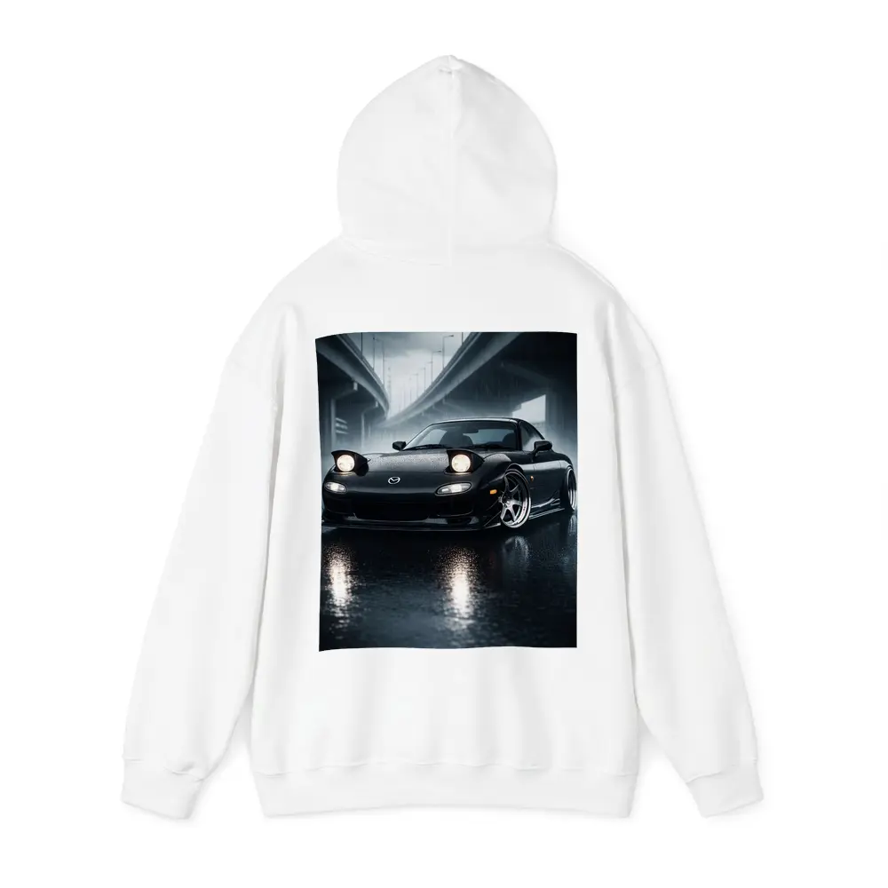 Mazda RX7 Black Sports Car Rainy Night – Hoodies