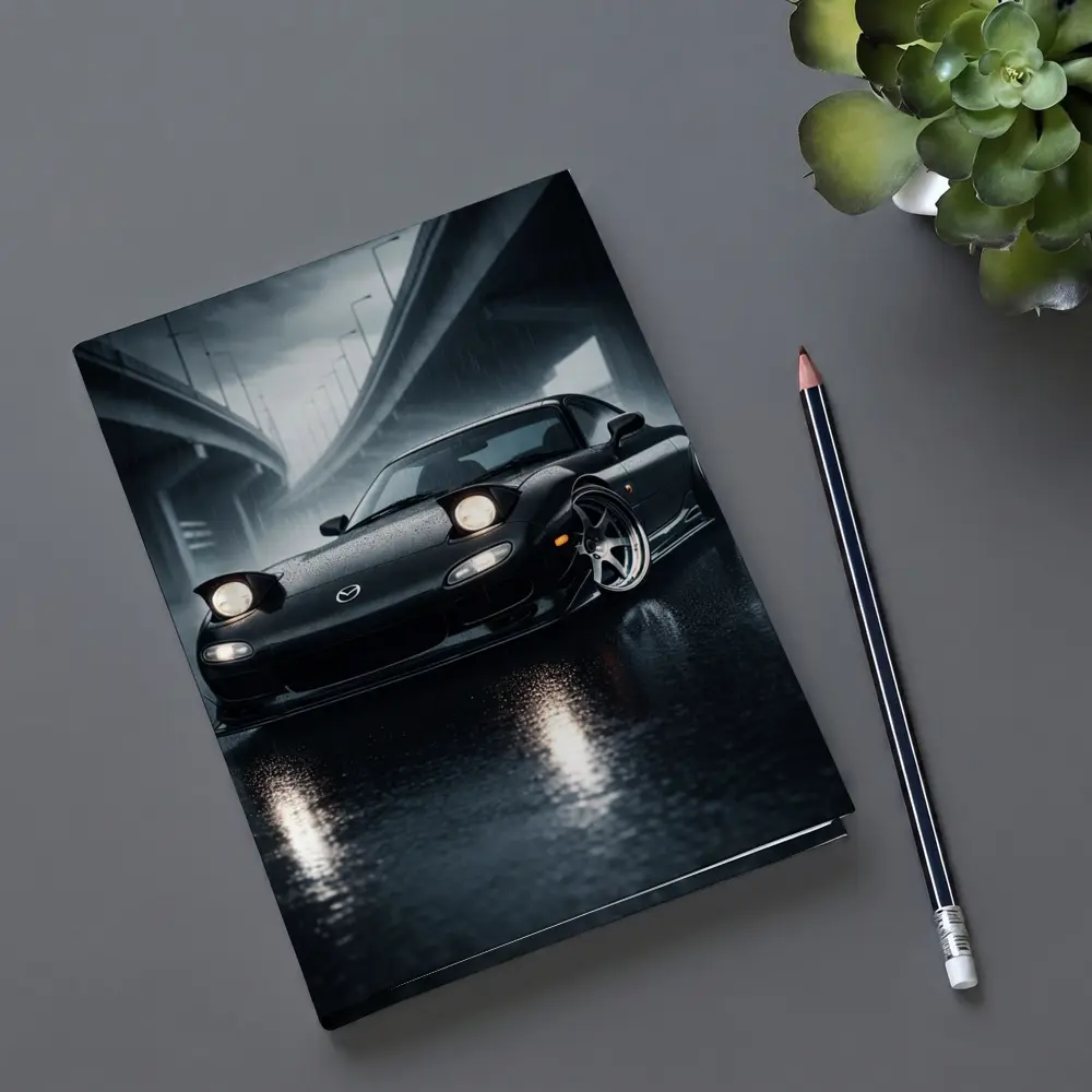 Mazda RX7 Black Sports Car Rainy Night – Notebooks
