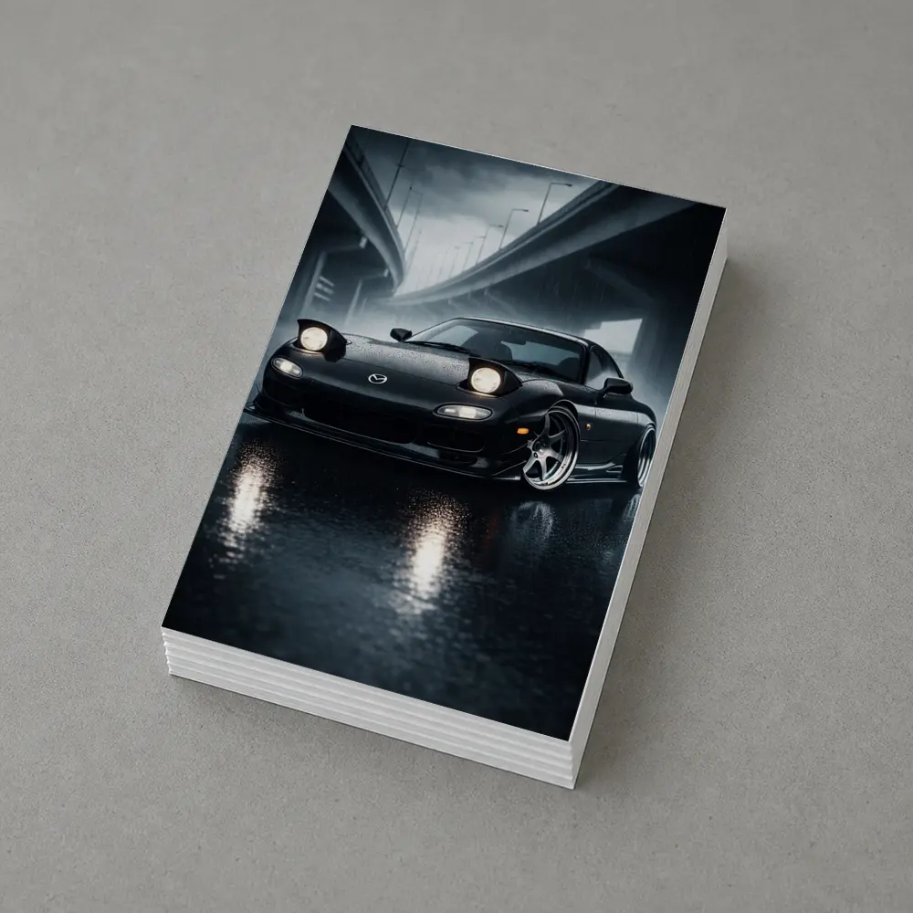 Mazda RX7 Black Sports Car Rainy Night – Postcards