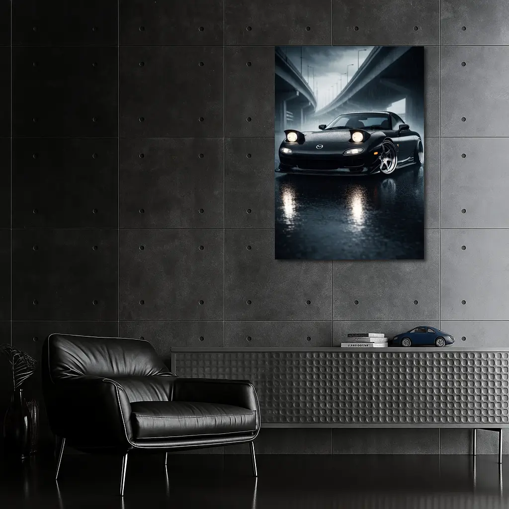 Mazda RX7 Black Sports Car Rainy Night – Wall Art