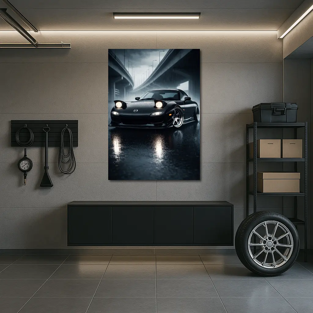 Mazda RX7 Black Sports Car Rainy Night – Wall Art