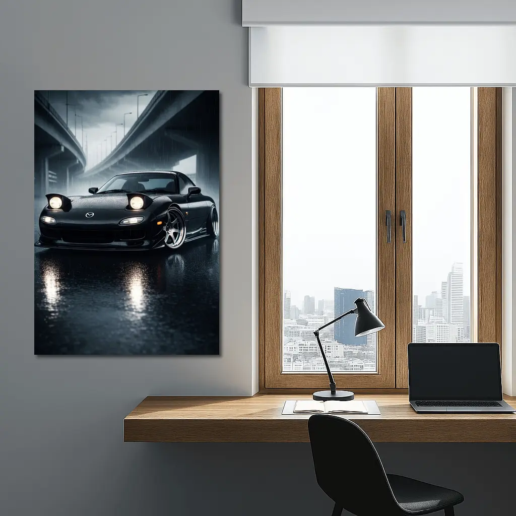 Mazda RX7 Black Sports Car Rainy Night – Wall Art