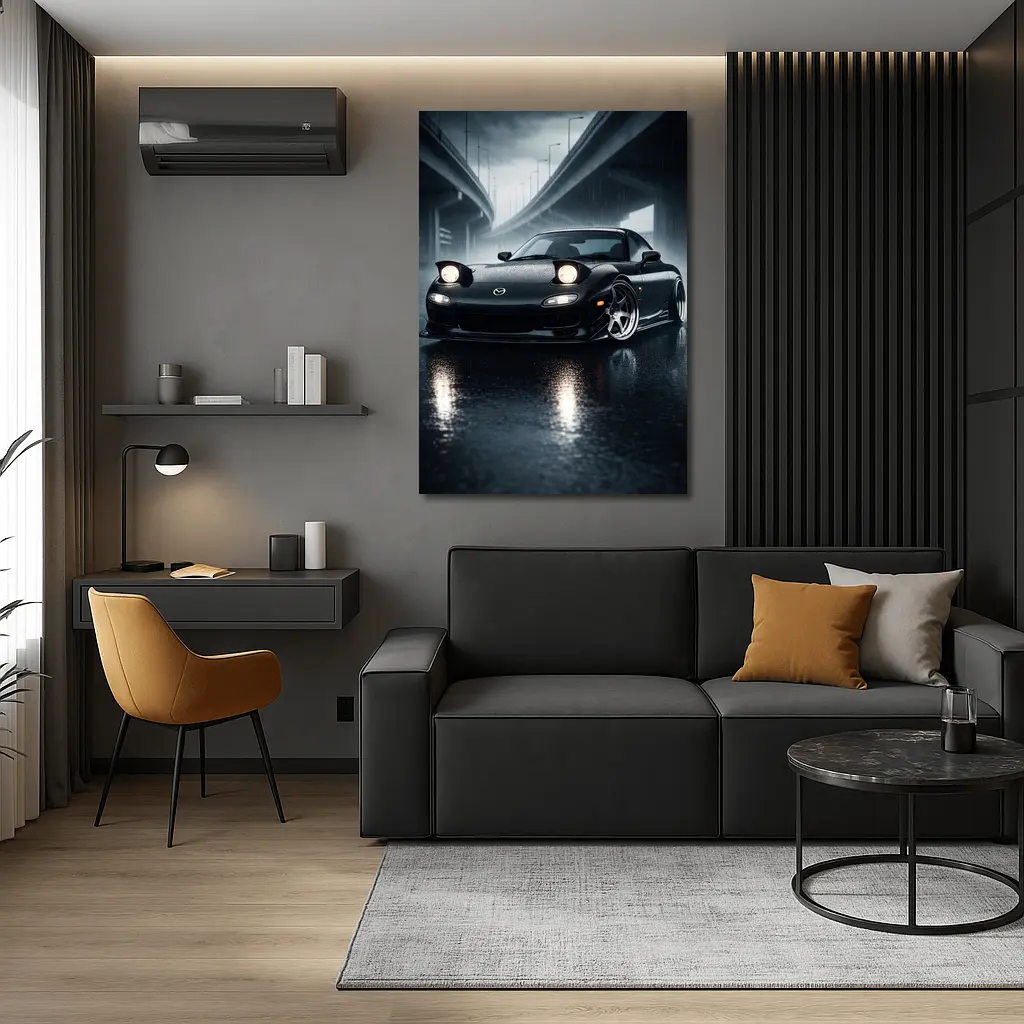 Mazda RX7 Black Sports Car Rainy Night – Wall Art