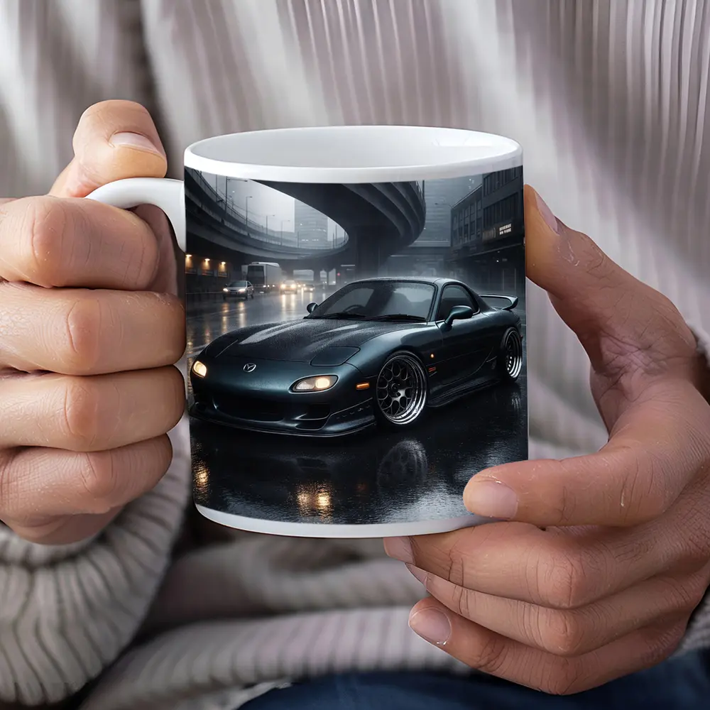 Mazda RX7 Wet City Street Rainy Night – Mugs