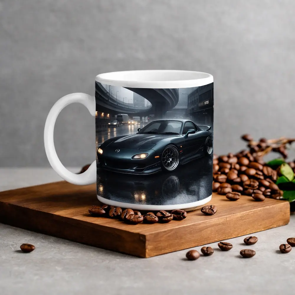 Mazda RX7 Wet City Street Rainy Night – Mugs
