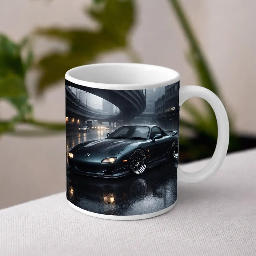 Mazda RX7 Wet City Street Rainy Night – Mugs