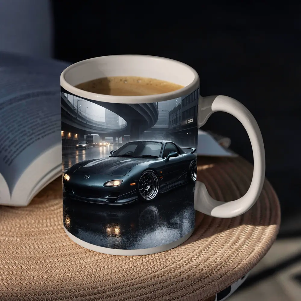 Mazda RX7 Wet City Street Rainy Night – Mugs