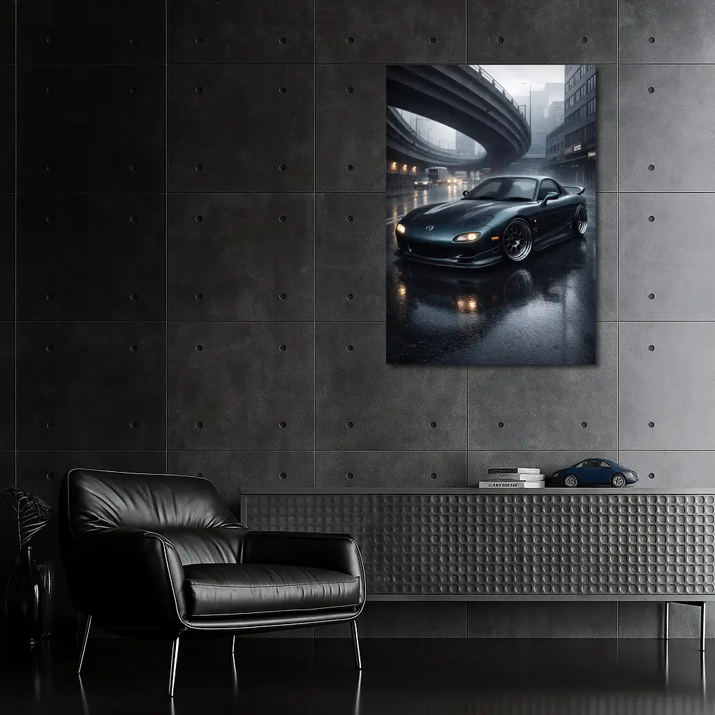 Mazda RX7 Wet City Street Rainy Night – Wall Art