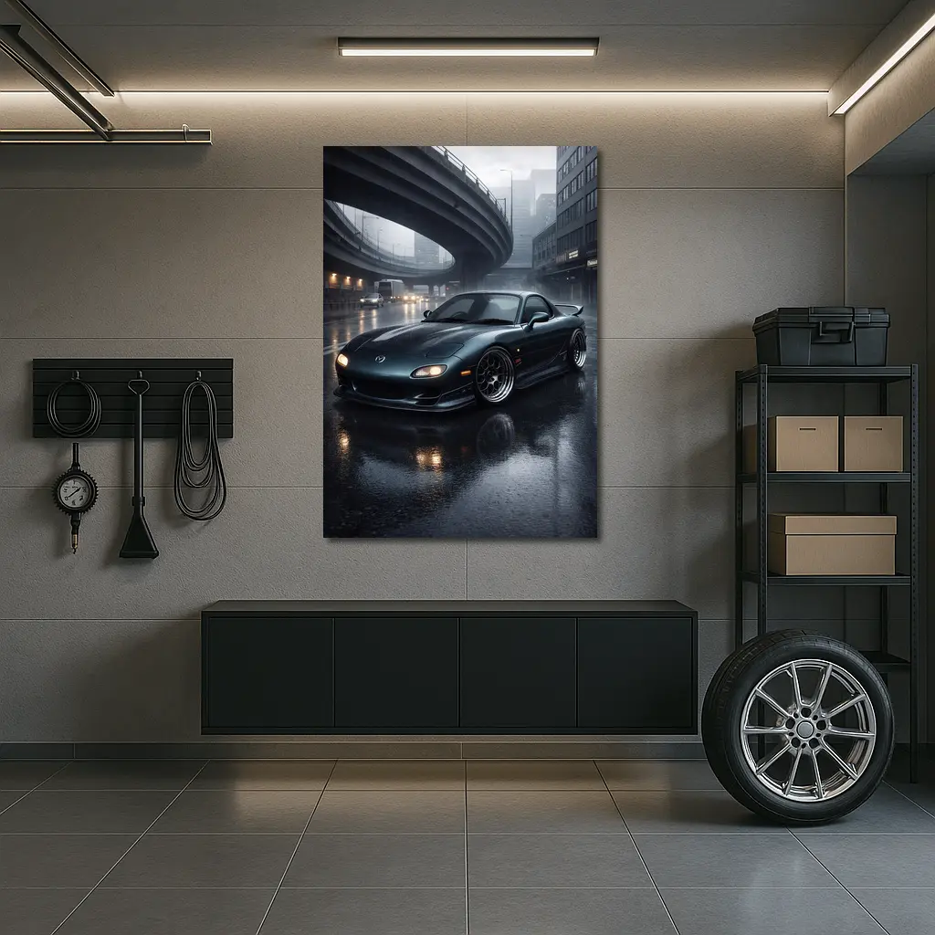 Mazda RX7 Wet City Street Rainy Night – Wall Art