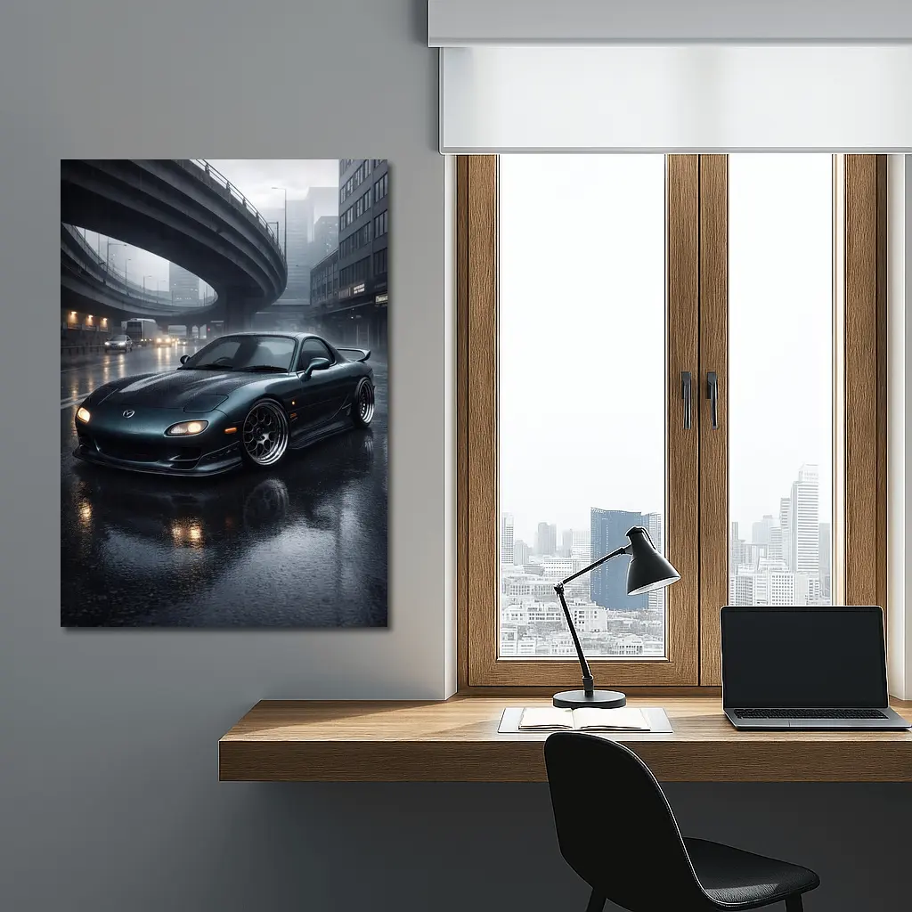 Mazda RX7 Wet City Street Rainy Night – Wall Art
