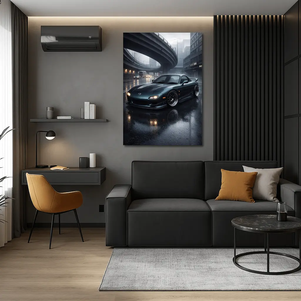 Mazda RX7 Wet City Street Rainy Night – Wall Art