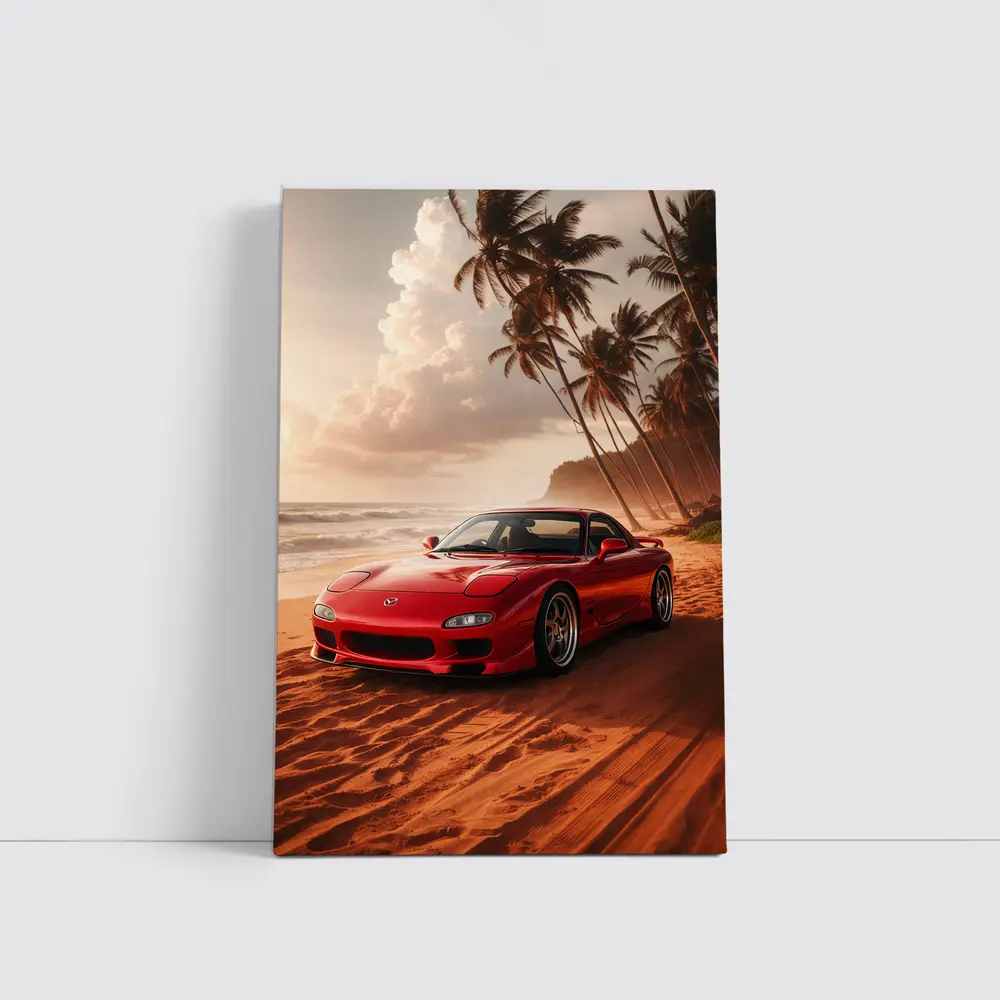 Mazda RX7 Red Sports Car Beach Setting – Wall Art