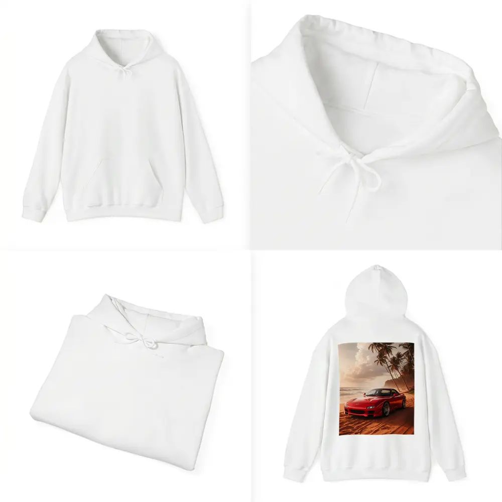 Mazda RX7 Red Sports Car Beach Setting – Hoodies