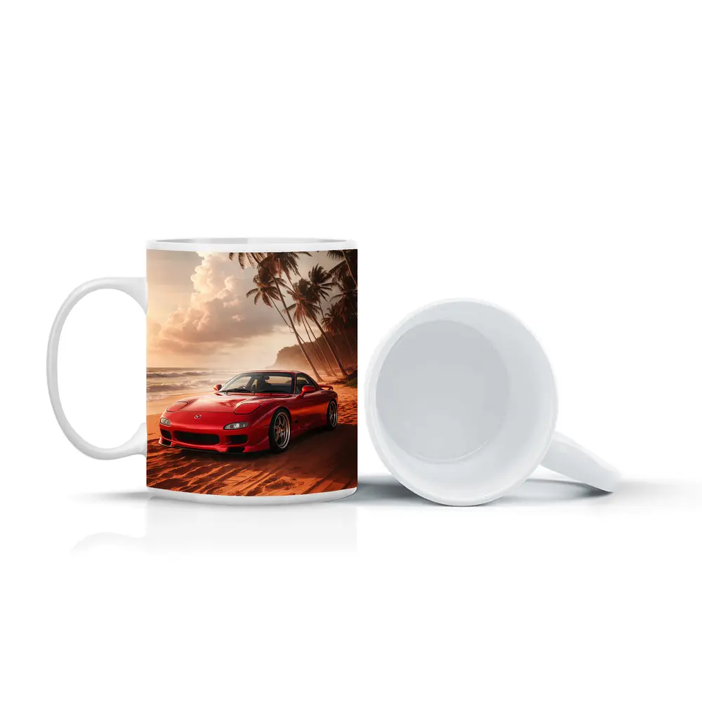 Mazda RX7 Red Sports Car Beach Setting – Mugs