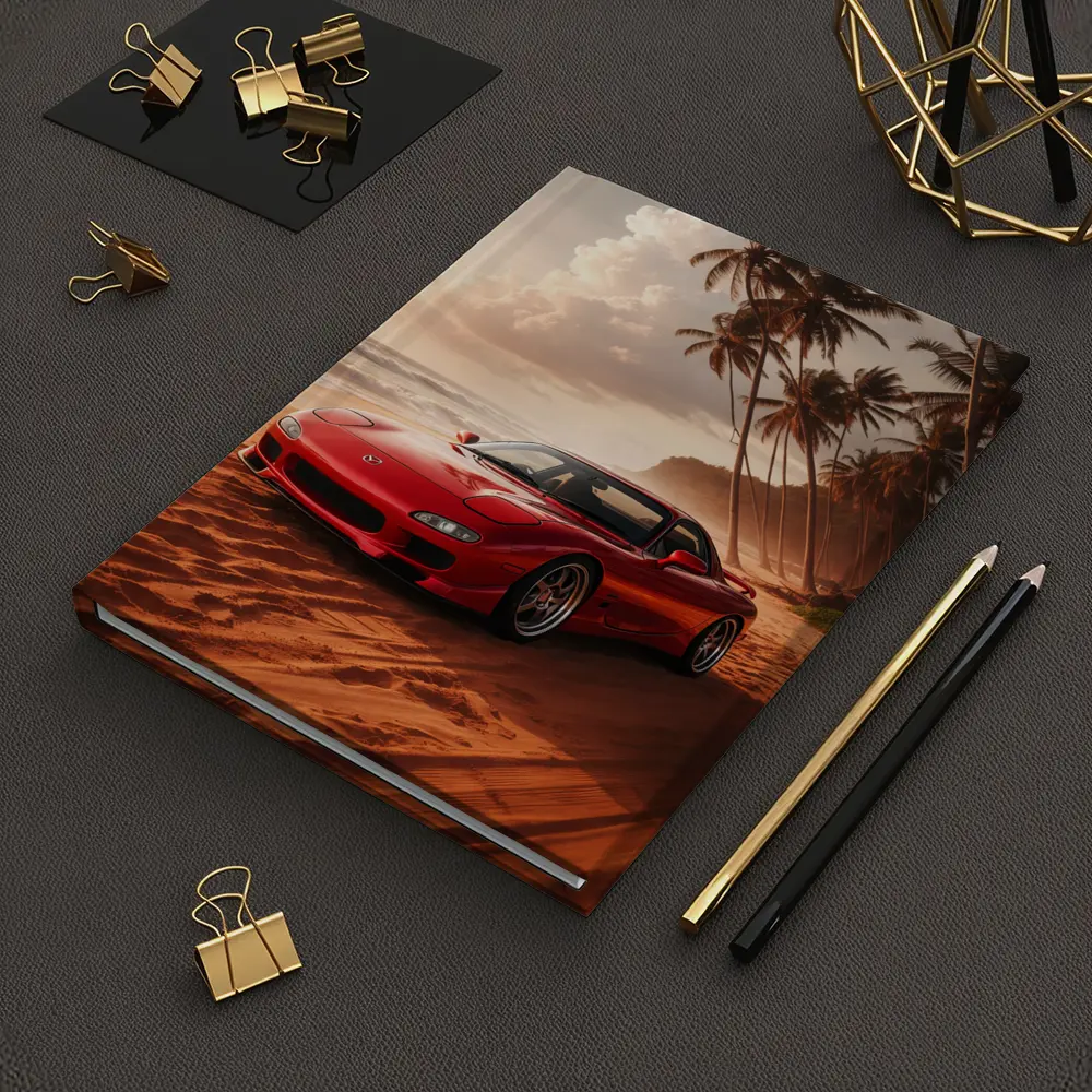 Mazda RX7 Red Sports Car Beach Setting – Notebooks
